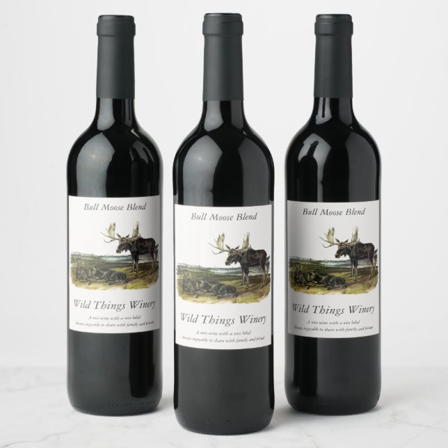 Moose Deer (Moose - Alces alces) by Audubon Wine Label (Bottles)