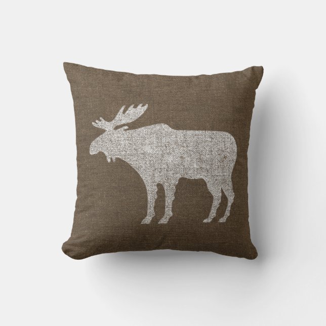 Moose Distressed Burlap Throw Pillow (Front)