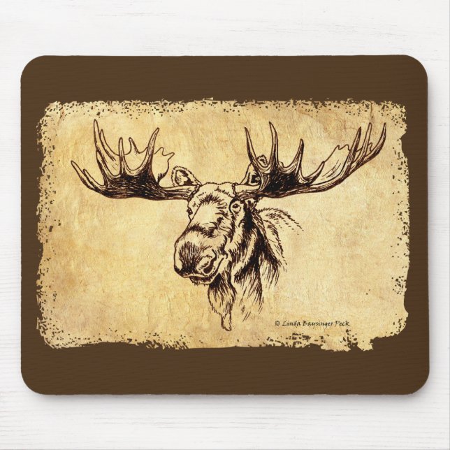 Moose Drawing Faux Leather Mouse Pad (Front)