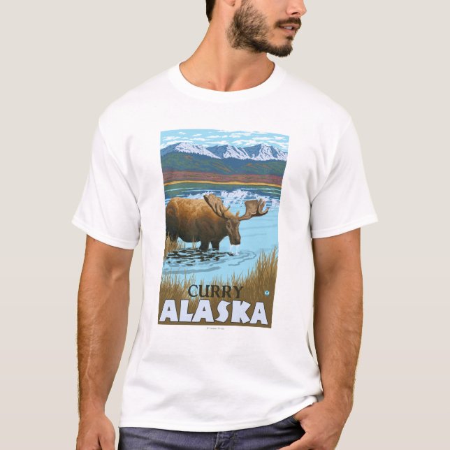 Moose Drinking at Lake - Curry, Alaska T-Shirt (Front)