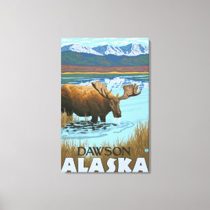 Moose Drinking at Lake - Dawson, Alaska Canvas Print