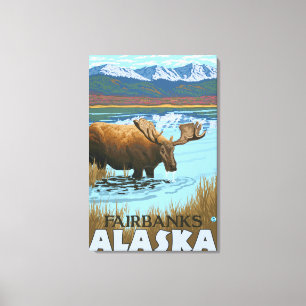 Moose Drinking at Lake - Fairbanks, Alaska Canvas Print