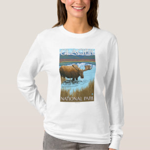 Moose Drinking at Lake - Glacier National Park, T-Shirt