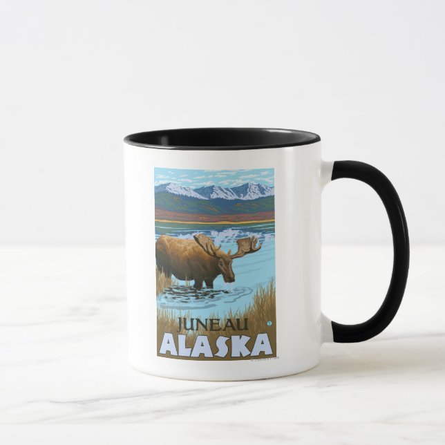Moose Drinking at Lake - Juneau, Alaska Mug (Right)