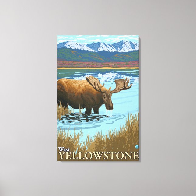 Moose Drinking at Lake - West Yellowstone, MT Canvas Print (Front)