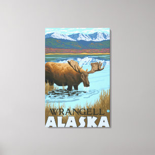 Moose Drinking at Lake - Wrangell, Alaska Canvas Print
