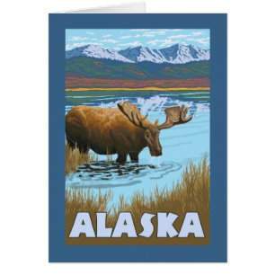 Moose Drinking Water Vintage Travel Poster