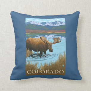 Moose DrinkingColorado Throw Pillow