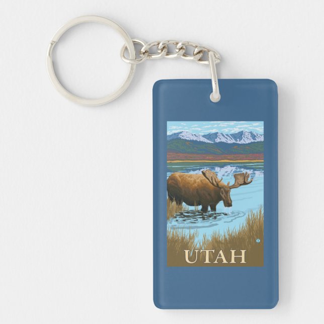 Moose DrinkingUtah Keychain (Front)