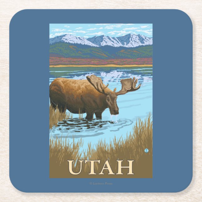 Moose DrinkingUtah Square Paper Coaster (Front)