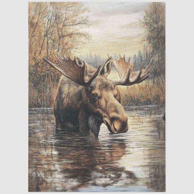 Moose During Autumn Decoupage Tissue Paper (Front)