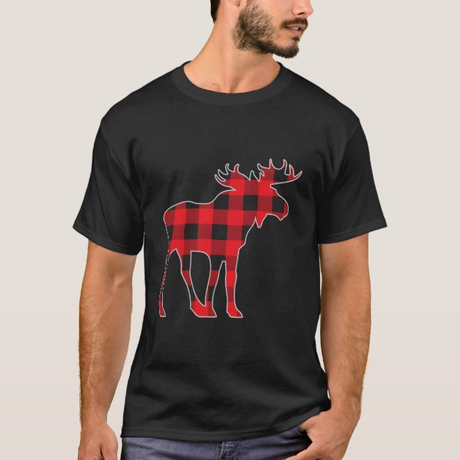 Moose Elk Plaid Buffalo Check Pajama Lumberjack Ch T-Shirt (Front)