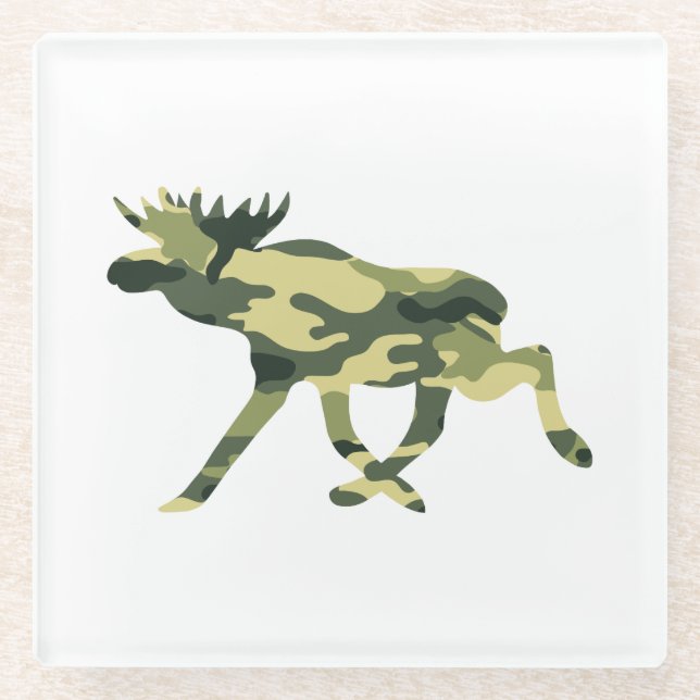Moose / Elk Woodland Camouflage / Camo Glass Coaster (Front)