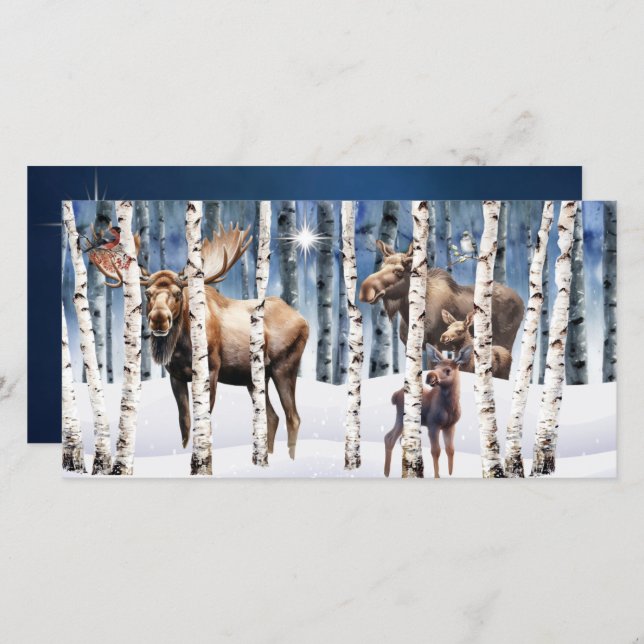 Moose Family Winter Woods Christmas Card (Front/Back)