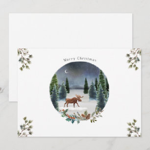 Moose Forest Moon Nature Christmas Card
