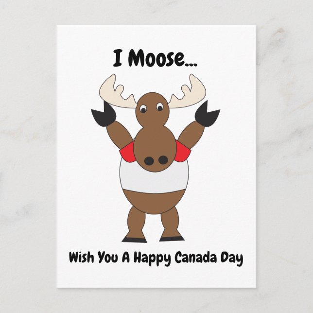 Moose Funny Canada Day Red White Personalize Postcard (Front)