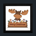Moose Gift Box<br><div class="desc">Merry Christmas Moose with Christmas Lights
Hold your valuables in this beautiful keepsake box. Made of lacquered wood, the jewellery box comes in golden oak, ebony black, emerald green, and red mahogany. Soft felt protects your jewellery and other collectibles.</div>