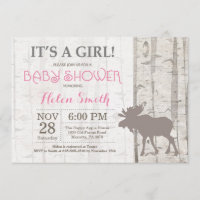 Moose Girl Baby Shower Invitation Rustic Woodland