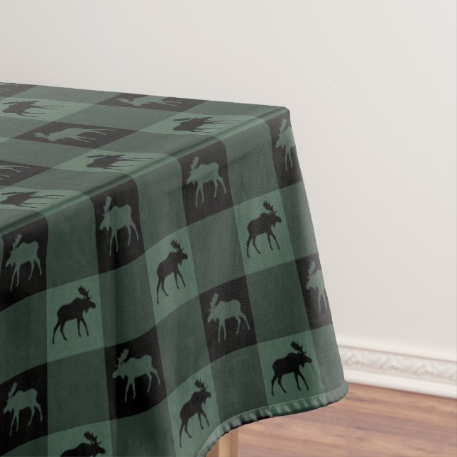 Moose Green Black Plaid Tablecloth (In Situ)