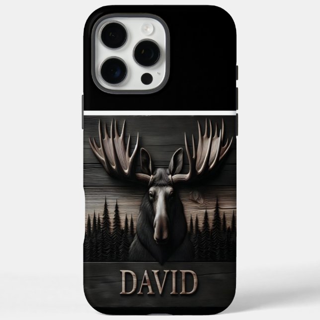 Moose Head Carving With Name Case-Mate iPhone Case (Back)