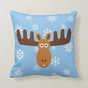 Moose Head_Icicle Antlers Throw Pillow