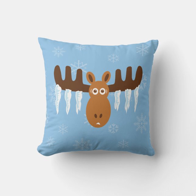 Moose Head_Icicle Antlers Throw Pillow (Front)