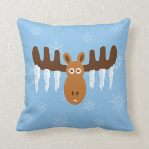 Moose Head_Icicle Antlers Throw Pillow
