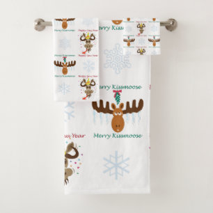 Moose Head_Merry Kiss Moose_Happy Gnu Year! Bath Towel Set