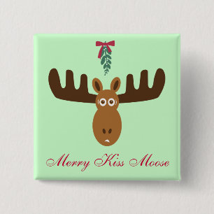 Moose Head_Mooseltoe_Merry Kiss Moose 2 Inch Square Button