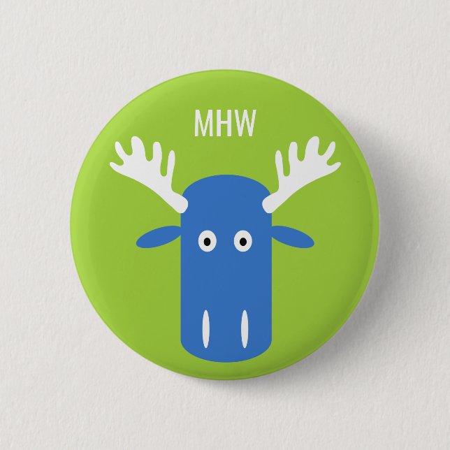 Moose Head Pop Art custom monogram button (Front)
