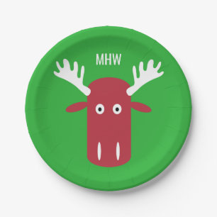 Moose Head Pop Art custom monogram paper plates