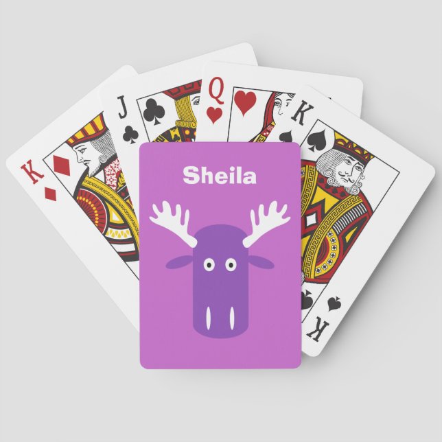 Moose Head Pop Art custom monogram playing cards (Back)