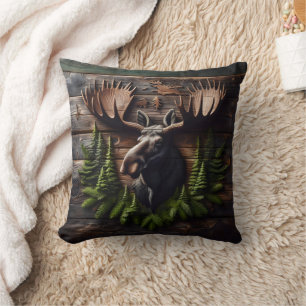 Moose Head Wall Mount With Pine Foliage Throw Pillow