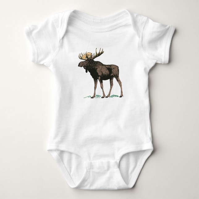 moose illustration baby bodysuit (Front)