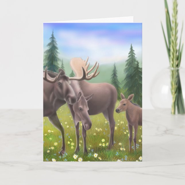 Moose in a Northern Forest Greeting Card (Front)