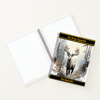 Moose in a snowy dusk forest notebook