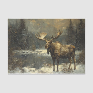 Moose in a Winter Landscape Painting Decoupage Tissue Paper