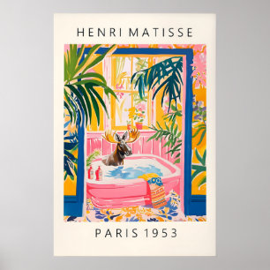 Moose in Bathtub Art Print Tropical Bathroom Wall