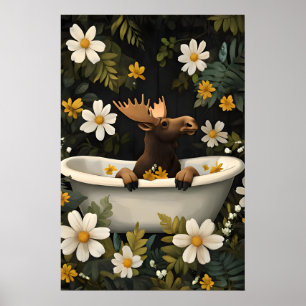 Moose In Bathtub Poster, Funny Animal Poster