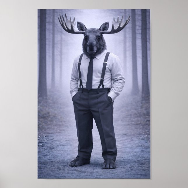 Moose in Classic Suspenders – Silent Forest Portra Poster (Front)