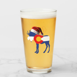 Moose in Colorado Flag with Santa Hat Glass