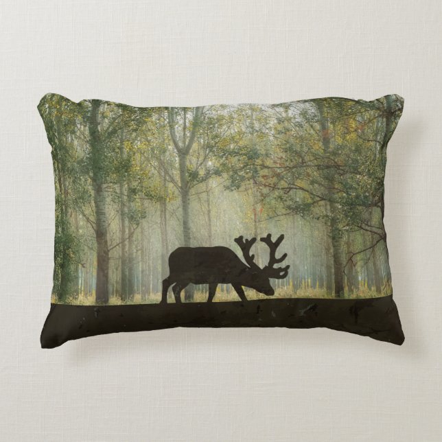 Moose in Forest Illustration Decorative Pillow (Front)