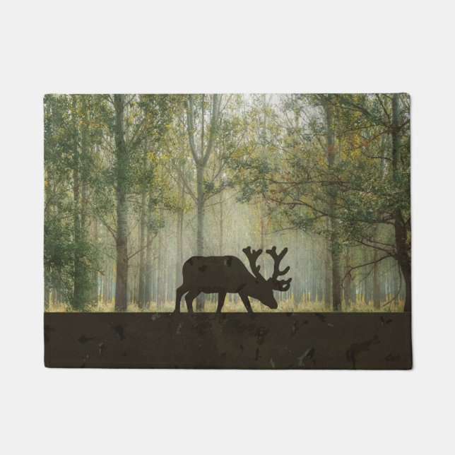 Moose in Forest Illustration Doormat (Front)