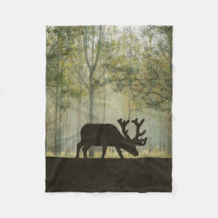 Moose in Forest Illustration Fleece Blanket