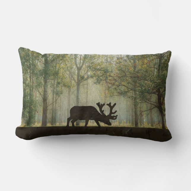 Moose in Forest Illustration Lumbar Pillow (Front)