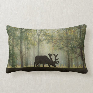 Moose in Forest Illustration Lumbar Pillow