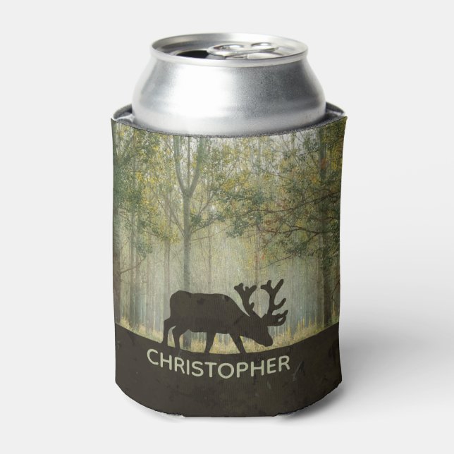 Moose in Forest Illustration Personalized Can Cooler (Can Front)