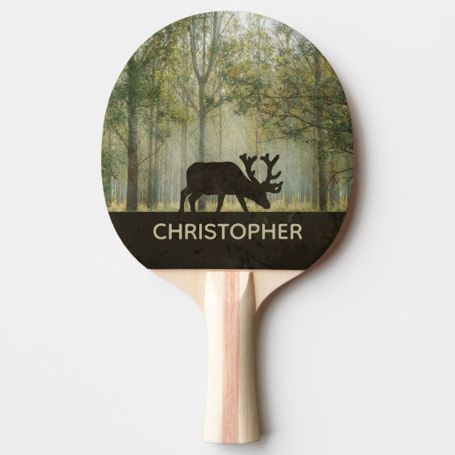 Moose in Forest Illustration Personalized Ping Pong Paddle (Front)