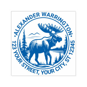 Moose in Forest Landscape Name Ret Address #2 Self-inking Stamp