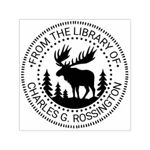Moose in Forest Silhouette Library Book Name Self-inking Stamp